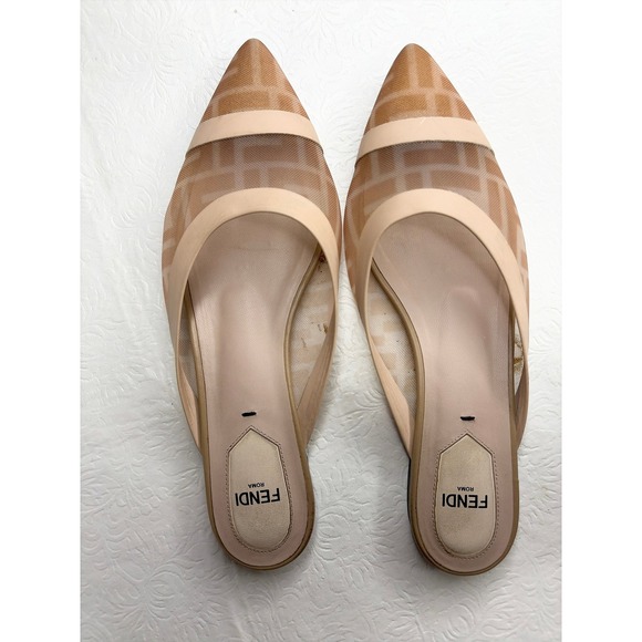 Fendi Colibrì FF Mesh Pointed-Toe Flat Mules Nude Leather‎ EU 36 / US 6 - Picture 8 of 8